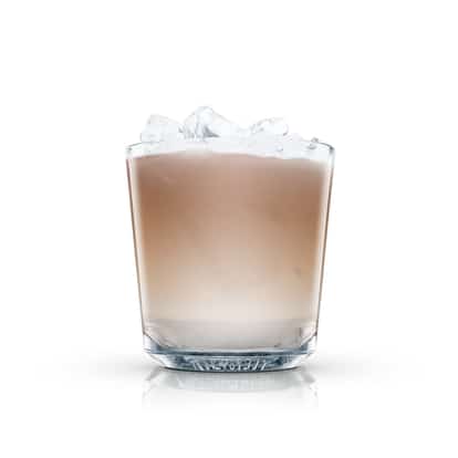 Muddy Water in an Absolut rocks glass with ice on white background
