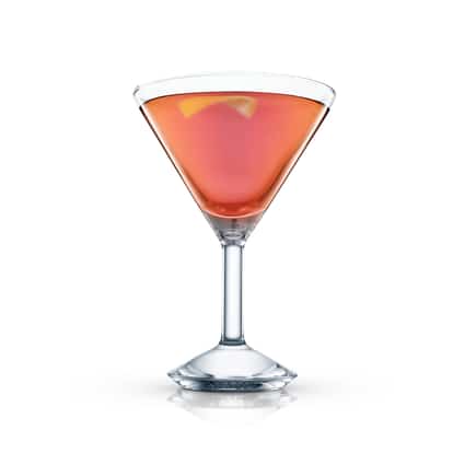 Napoleon in a martini glass with a lemon twist on white background
