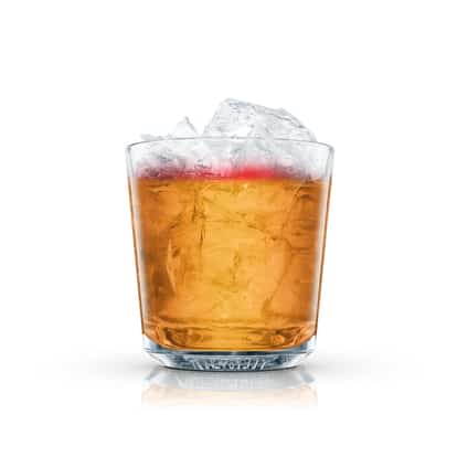 New York Sour in an Absolut rocks glass with crushed ice and a wine float on white background