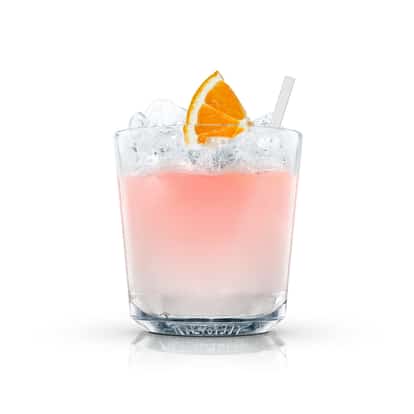 Orange Butterfly served in an Absolut rocks glass with crushed ice and an orange wedge.