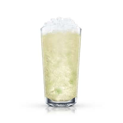 Orange Mojito served in a highball glass with crushed ice and mint leaves on white background