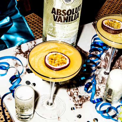 Two Pornstar Martini cocktails aka the Passion Star Martini made with Absolut Vanilia.