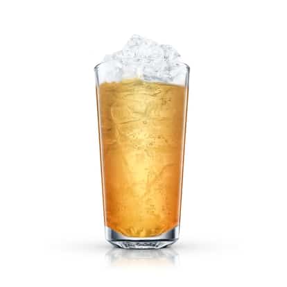 Presbyterian served in a highball glass with crushed ice on white background