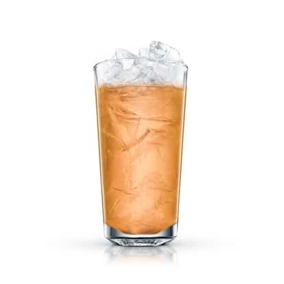 Reef Juice in a tall highball glass with crushed ice on white background