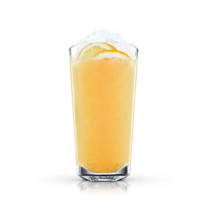 St Clements in a highball glass with crushed ice and orange slices