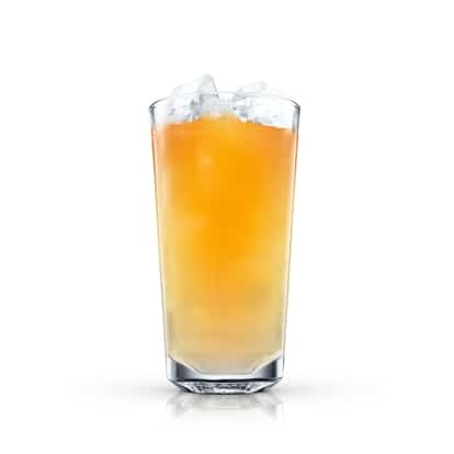 Sunflower Highball served in a highball glass with ice on white background
