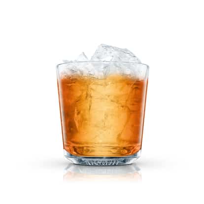 Tea For Two served over ice in an Absolut rocks glass on white background