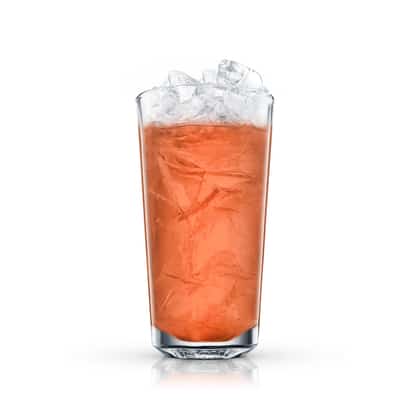 Temperance Punch in a highball glass with crushed ice on white background