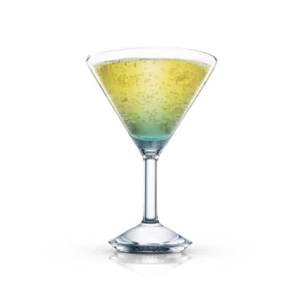 Vacation Martini layered in a single martini glass on white background
