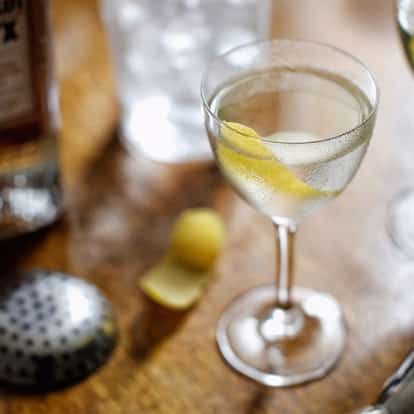 Vesper Martini - shaken not stirred - elegant, served with a Lemon Twist.