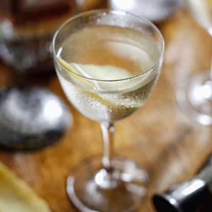 Vesper Martini - shaken not stirred - elegant, served with a Lemon Twist.