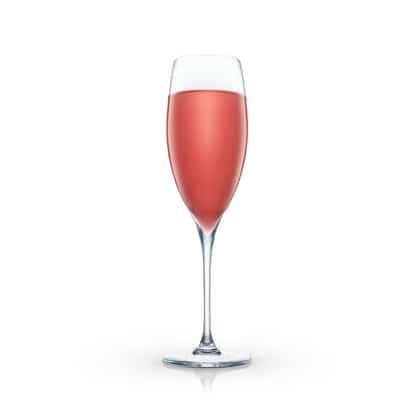 Vie En Rose cocktail in a champagne flute on white background.