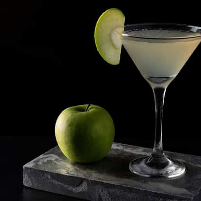 Virgin Appletini in a martini glass - a picture perfect mocktail or Appletini without alcohol.