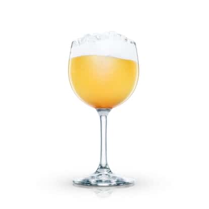 Zamboanga Hummer in a stemmed wine glass with crushed ice on white background