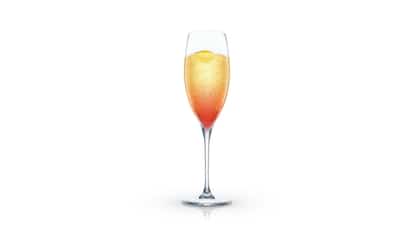 Alfonso in a champagne flute with a lemon twist on white background