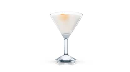 Arches of Rome in a martini glass garnished with an orange peel on white background