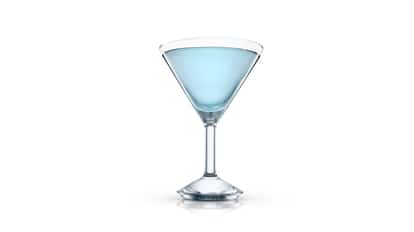 Blue Monday in a martini glass with reflection on white background