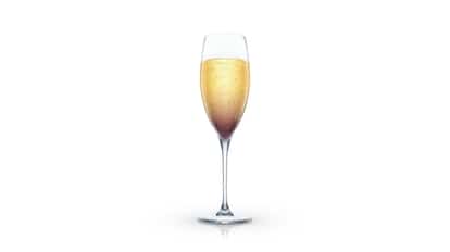 Crevasse in a champagne flute with layered ingredients on white background