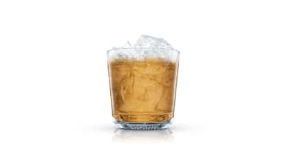 Danny’s Special served with crushed ice in an Absolut rocks glass on white background.
