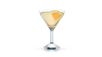 Gilroy in a martini glass with an orange slice