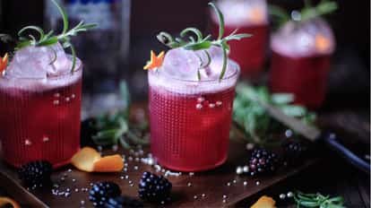 Holiday Berry Bramble cocktail garnished with Rosemary.