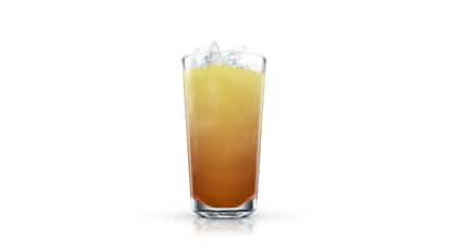 Kentucky Iced Tea in a highball glass with ice on white background.