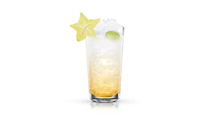 Lamb’s Tail in a highball glass with crushed ice, a starfruit slice and a green grape
