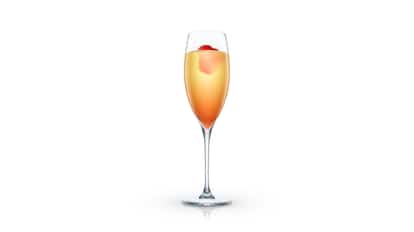 Lanesborough in a champagne flute with a strawberry on white background
