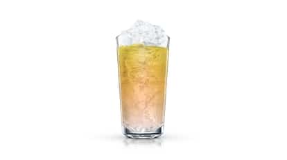 Love Is The Message in a highball glass with crushed ice on white background