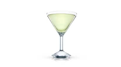 Moksha Martini in a martini glass on white background
