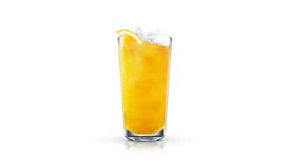 Sick Nature in a highball glass with ice and an orange wedge on white background