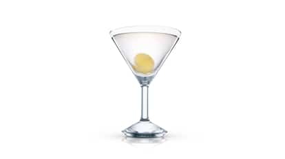 Z Martini in an Absolut martini glass with a single olive