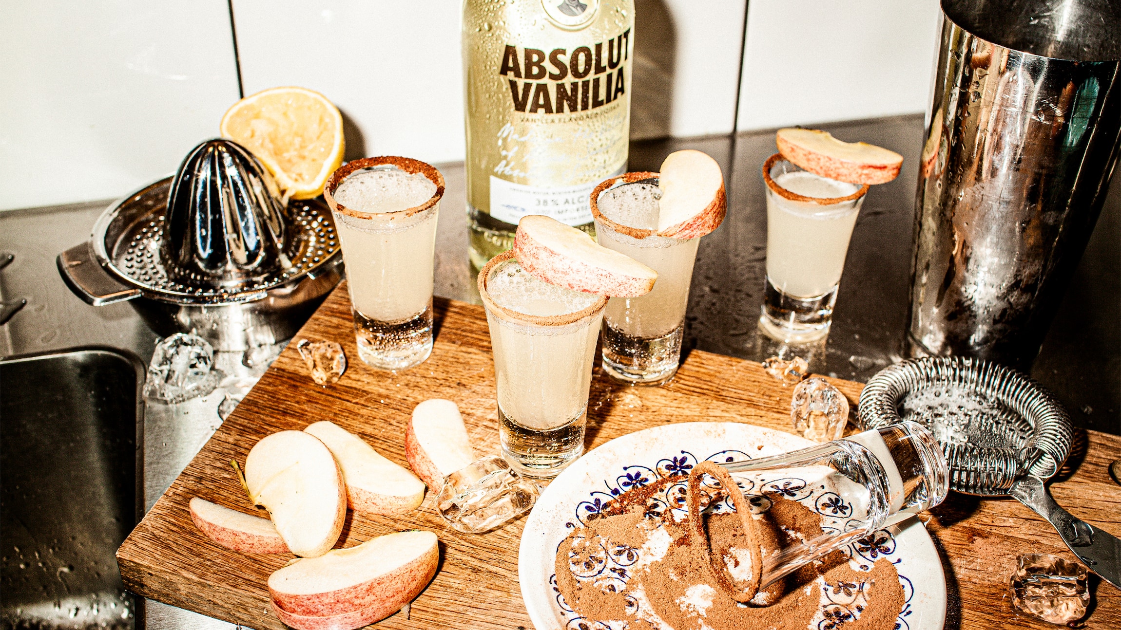 Apple pie shot made with Absolut Vanilia - Vanilla Flavored Vodka - served at Thanksgiving.